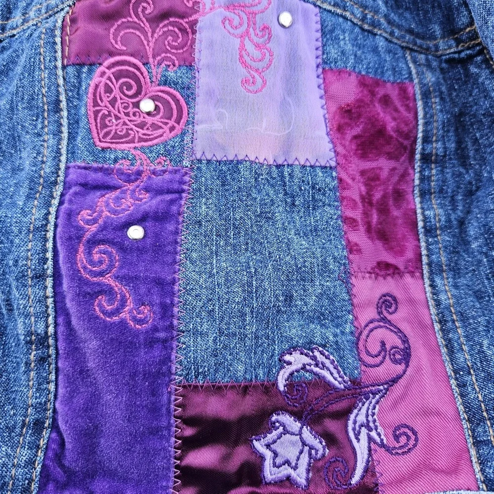 Vintage Y2K Mary‎ Kate Ashley Denim Patchwork Embroidered Girls Jacket Velvet 4t
